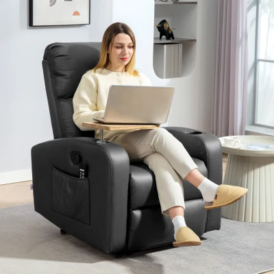 HOMCOM Massagesessel Relaxsessel Liegesessel, 1 Klapptisch, 1 Fußstütze; 77 cm x 93 cm x 105 cm, Schwarz