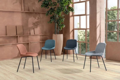 E-STYLO Set 4 Sedie da pranzo rivestite in tessuto con gambe in metallo, 57x46x80cm, grigio chiaro