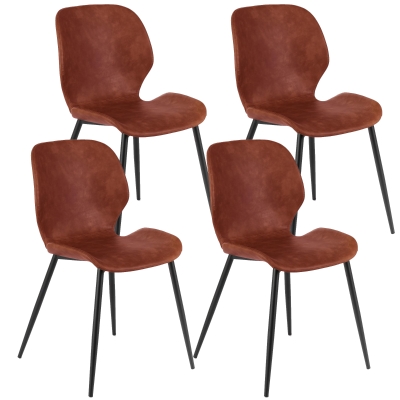 E-STYLO Sedia da pranzo in soft touch cuoio scuro e gambe in metallo nero, 55cm X 45cm H. 83cm.