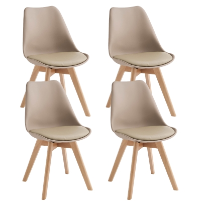 E-STYLO Sedia in polipropilene tortora con seduta imbottita e rivestita in similpelle, gambe in legno di faggio, 48.5cm X 52cm H. 82cm.
