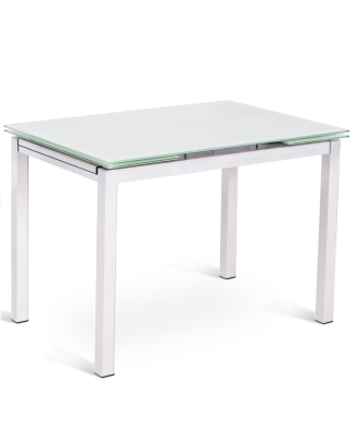 E-STYLO Tavolo allungabile con top in vetro temperato bianco e gambe in metallo bianco, 75cm X 110/170cm H. 75cm.