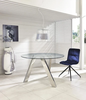 E-STYLO Tavolo con top in vetro temperato e gambe in metallo, 120x120x75cm, trasparente, grigio cromato