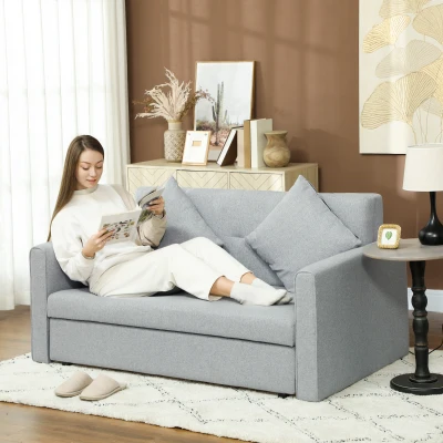HOMCOM 2-Seater Sofa Bed Fabric Storage Light Grey