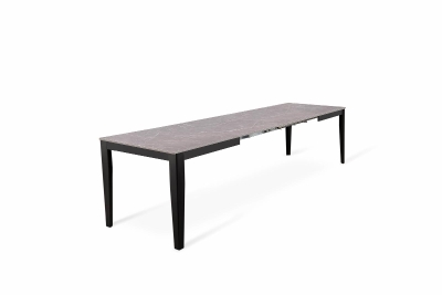 E-STYLO Tavolo allungabile con top e allunghe in melaminico marmo antracite, base in metallo nero, 90x130/290x76cm, marmo antracite, metallo nero