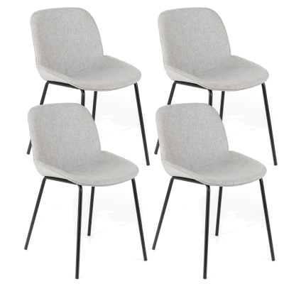E-STYLO Sedia da pranzo in tessuto grigio chiaro e gambe in metallo nero, 57cm X 46cm H. 80cm.