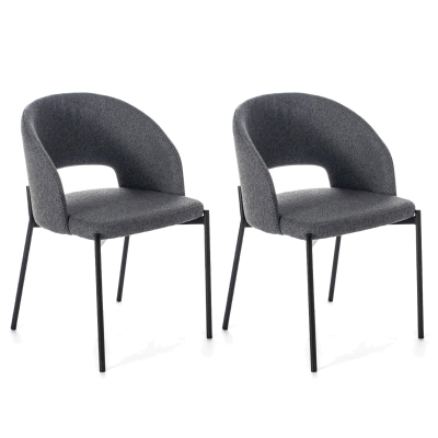 E-STYLO Sedia in tessuto grigio scuro con gambe in metallo antracite, imbottita, 52cm X 55.5cm H. 78.5cm.