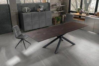 E-STYLO Tavolo allungabile con top e allunghe in HPL su MDF e gambe in alluminio, 90x170/270x76cm, ruggine, nero