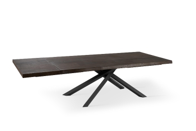 E-STYLO Tavolo con top in rovere termocotto, gambe in metallo verniciato, 90x160/240x76cm, rovere termocotto, nero