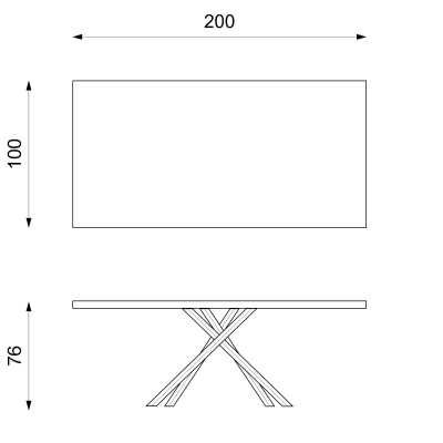 E-STYLO Tavolo con top in truciolare di pioppo impiallacciato e gambe in metallo verniciato, 100x200x76cm, rovere naturale, nero
