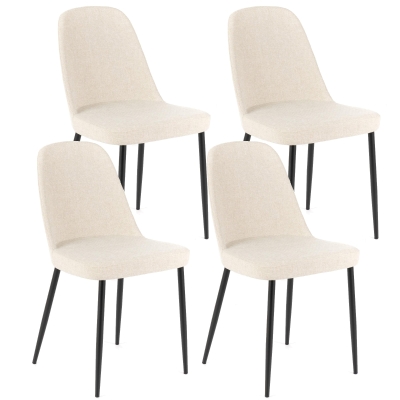 E-STYLO Sedia da pranzo in tessuto beige e gambe in metallo nero, imbottita, 55cm X 46cm H. 85cm.