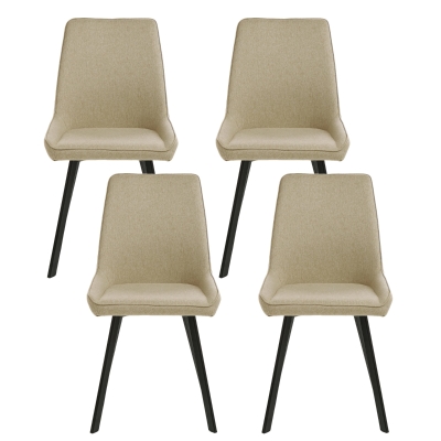 E-STYLO Sedia da pranzo in microfibra beige con gambe e struttura in metallo nero, 48cm X 60cm H. 87cm.