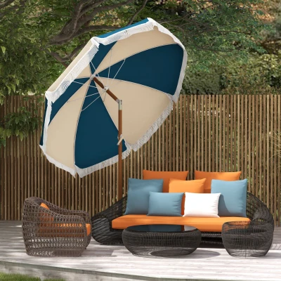 Outsunny Ombrellone Rotondo e Inclinabile con Manovella Blu Beige