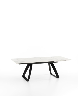 E-STYLO Tavolo allungabile con top e allunghe in HPL su MDF, gambe in metallo verniciato, 90x170/270x76cm, marmo calacatta, nero