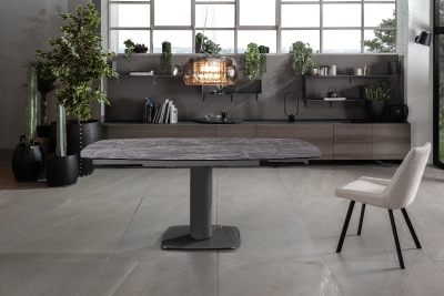 E-STYLO Tavolo Allungabile con Top in Vetro Grigio