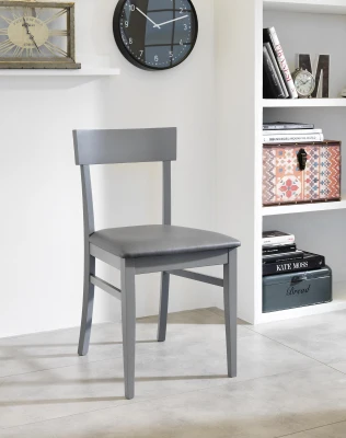 E-STYLO Set 2 Sedie in legno laccato con seduta rivestita in similpelle, 44x45x82cm, grigio scuro