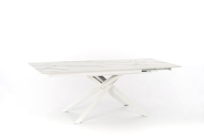 E-STYLO Tavolo allungabile con top e allunghe in HPL su MDF, gambe in metallo verniciato, 90x170/270x76cm, marmo calacatta, bianco