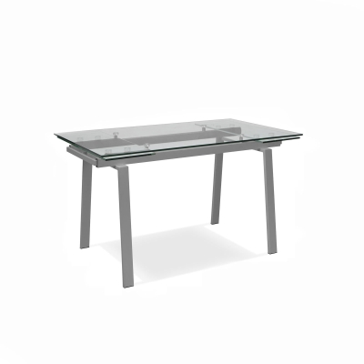E-STYLO Tavolo allungabile con top grigio in vetro temperato e gambe in metallo grigio, 80cm X 140/200cm H. 76cm.