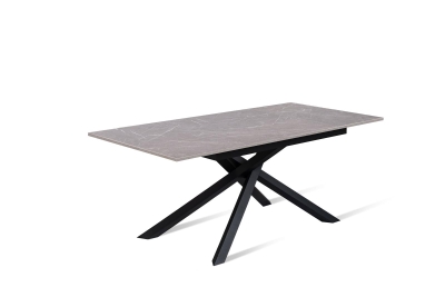 E-STYLO Tavolo allungabile con top e allunghe in melaminico, base in metallo, 90x140/190x76cm, marmo antracite, nero