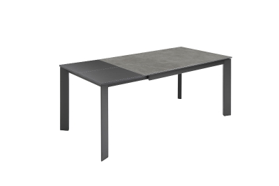 E-STYLO Tavolo allungabile con top in ceramica, base in metallo verniciato e allunghe interne in melaminico, 90x140/190x76cm, grigio
