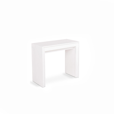 E-STYLO Consolle allungabile con top bianco in MDF laccato antigraffio e gambe bianche in MDF laccato antigraffio, 90cm X 42,5/302,5cm H. 76cm.