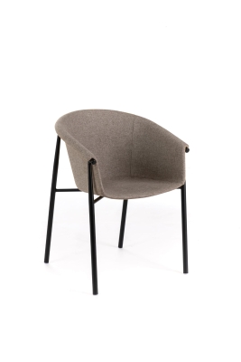 E-STYLO Sedia da pranzo in tessuto tortora con gambe in metallo nero, 58cm X 56cm H. 79cm.