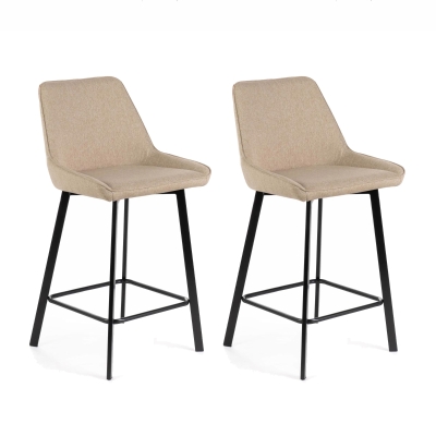 E-STYLO Sgabello da cucina in tessuto beige con gambe nere, imbottito con poggiapiedi, 50cm X 44cm H. 94cm.