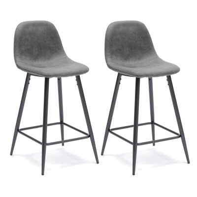 E-STYLO Sgabello in similpelle grigio vintage con gambe in metallo antracite, imbottito, 50cm X 43cm H. 91cm.