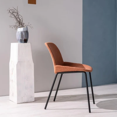 E-STYLO Set 4 Sedie da pranzo rivestite in tessuto con gambe in metallo, 57x46x80cm, ruggine