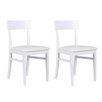 E-STYLO Sedia in legno laccato bianco con seduta rivestita in similpelle, imbottita, 44cm X 45cm H. 82cm.