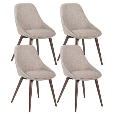 E-STYLO Sedia da pranzo in tessuto marrone chiaro con gambe e struttura in massello di noce, 58cm X 49cm H. 85cm.