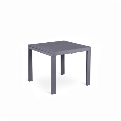 E-STYLO Tavolo allungabile con top in vetro temperato grigio e gambe in metallo grigio, 90cm X 90/163,5cm H. 76cm.