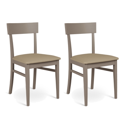 E-STYLO Sedia in legno laccato tortora con seduta rivestita in similpelle, imbottita, 44cm X 45cm H. 82cm.