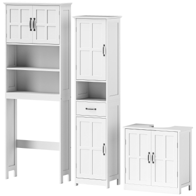 kleankin Conjunto de Baño Incluye 1 Mueble sobre Inodoro 1 Columna de Baño 1 Mueble para Debajo del Lavabo Blanco