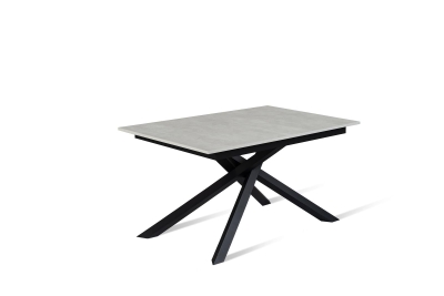 E-STYLO Tavolo allungabile con top cemento bianco in melaminico e base in metallo nero, 90cm X 140/ 190cm H. 76cm.