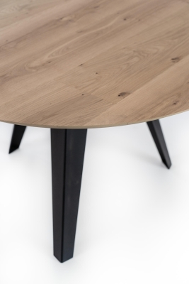 E-STYLO Tavolo con top in rovere impiallacciato crudo, gambe in metallo, diametro 130x76cm, rovere, nero