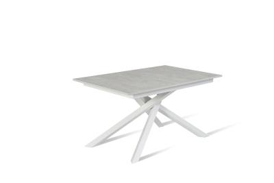 E-STYLO Tavolo allungabile con top cemento bianco in melaminico e base in metallo bianco, 90cm X 140/ 190cm H. 76cm.