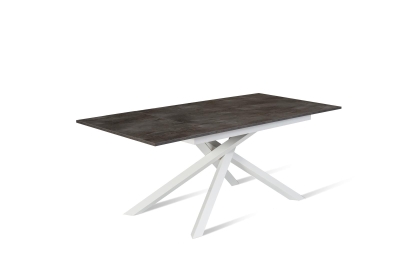 E-STYLO Tavolo allungabile con top e allunghe in melaminico e base in metallo, 90x140/190x76cm, cemento grigio, bianco
