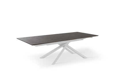E-STYLO Tavolo allungabile con top e allunghe HPL su MDF, gambe in alluminio, 90x170/270x76cm, ruggine, bianco