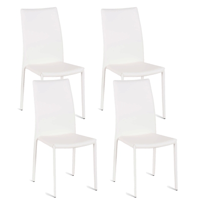 E-STYLO Sedia in similcuoio bianco e gambe rivestite in similcuoio bianco, impilabile, 42cm X 41cm H. 95cm.
