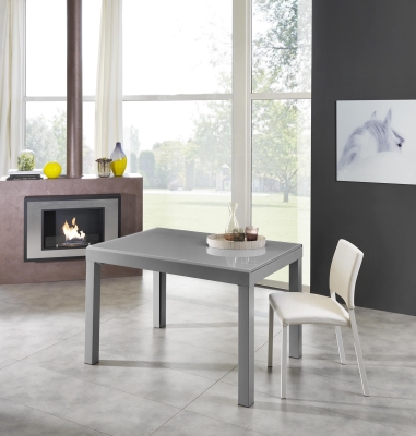 E-STYLO Tavolo allungabile in metallo con top in vetro temperato, 83x120/175/230/290/350x75cm, grigio