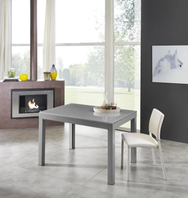 E-STYLO Tavolo allungabile in metallo con top in vetro temperato, 83x120/175/230/290/350x75cm, grigio
