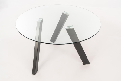 E-STYLO Tavolo con top in vetro temperato e gambe in metallo, 120x120x75cm, trasparente, grigio antracite