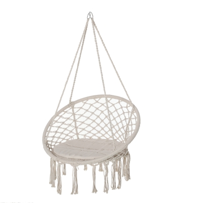 Outsunny Cadeira suspensa redonda Ø60 cm de rede de balanço com almofada e corda de algodão para interior e exterior 80x80x42 cm bege