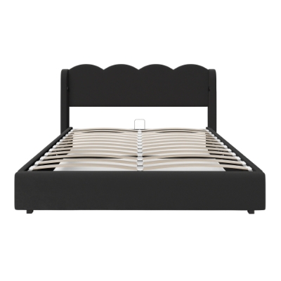 Letto imbottito con testiera ondulata, 160x200 cm, Nero