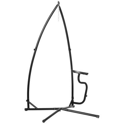 Outsunny Suporte para cadeira suspensa Suporte giratório de 190 cm com mesa lateral carga máx.120kg Estrutura metálica para jardim de pátio Preto