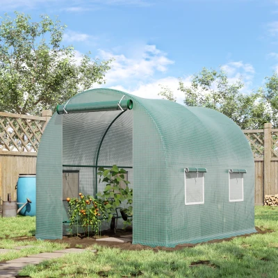 Outsunny Estufa Tipo Túnel 250x200x200cm Estufa de Jardim com Janelas e Portas Enroláveis para Cultivo de Plantas Verde