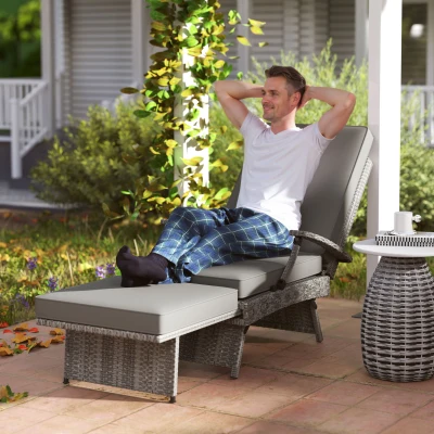 Outsunny Reclining Rattan Lounger Grey