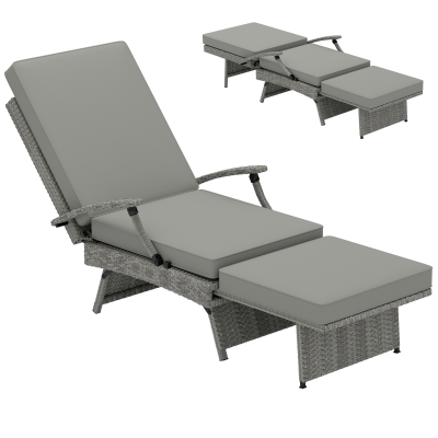 Outsunny Reclining Rattan Lounger Grey