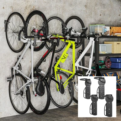 SPORTNOW 4er Set Fahrrad Wandhalterung Vertikal mit 30 kg Tragkraft klappbar für 4 Fahrräder Schwarz