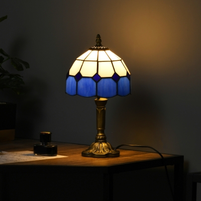 HOMCOM Stained Glass Table Lamp Antique Blue Nightstand